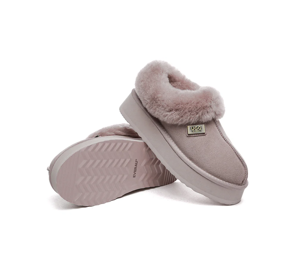 UGG EVERAU? UGG Slippers Women Sheepskin Wool Collar Ankle Platform Gabri