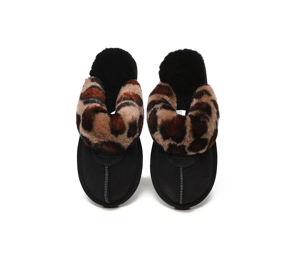 AUSTRALIAN SHEPHERD? UGG Slippers Women Double Face Sheepskin Wool Leopard Print