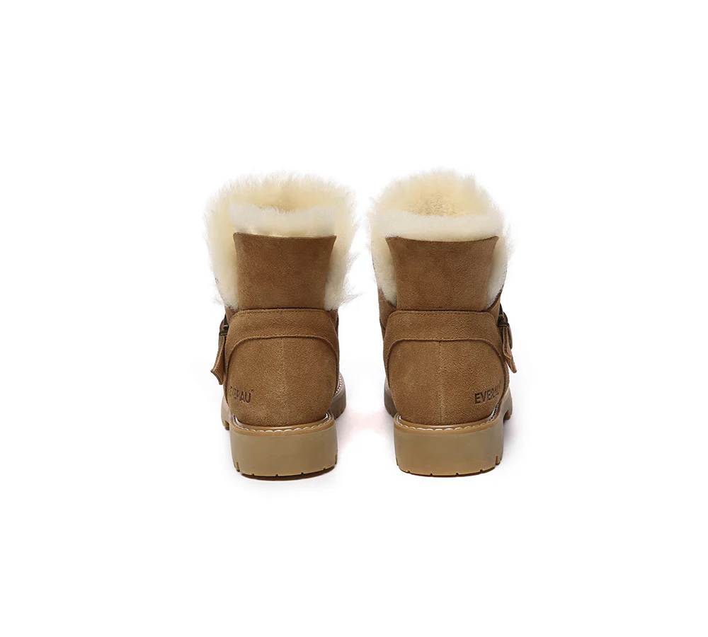 EVERAU? UGG Boots Women Sheepskin Wool Buckle Decor Ankle Polarwalk
