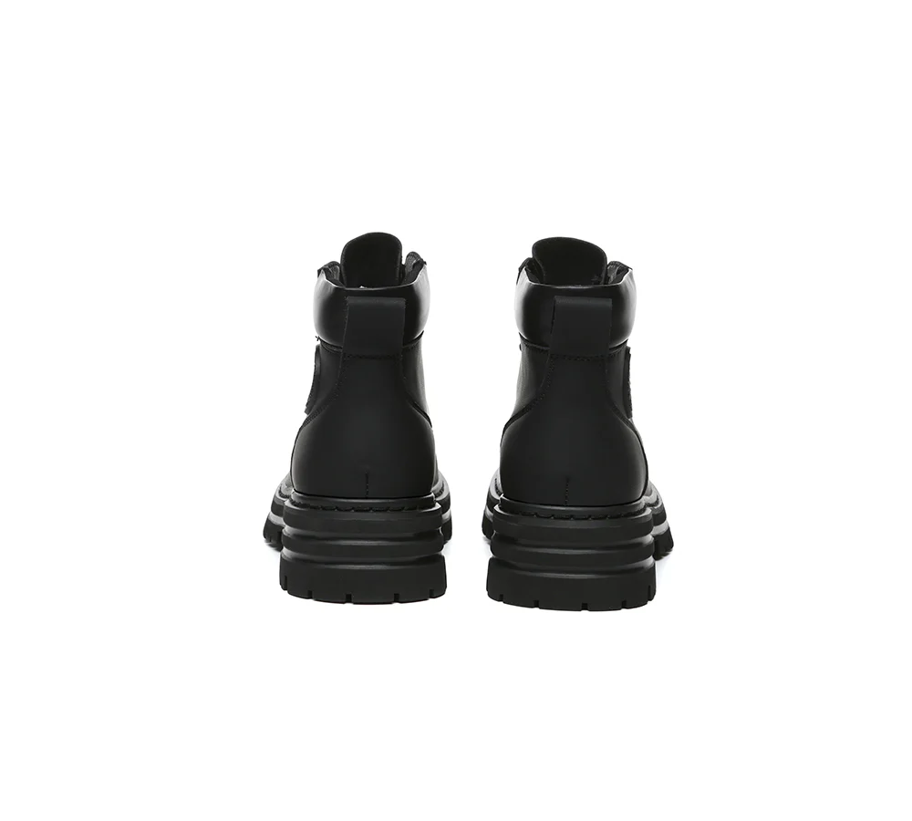 EVERAU? Women Leather Lace Up Chunky Boots Stephanie