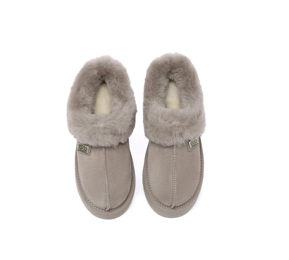 UGG EVERAU? UGG Slippers Women Sheepskin Wool Collar Ankle Platform Gabri