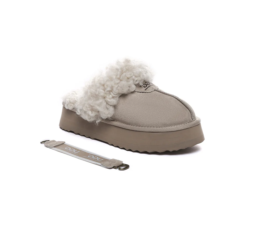 AUSTRALIAN SHEPHERD? 2-Way Style UGG Slippers Women Removable Strap Slingback Platform Waffle Curly