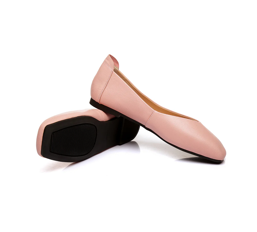 EVERAU? Women Leather Square Toe Ballet Flats Linda
