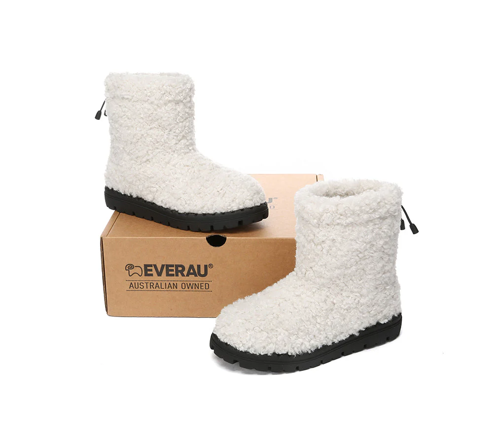 EVERAU? UGG Boots Sheepskin Wool Plush Drawstring Peggy