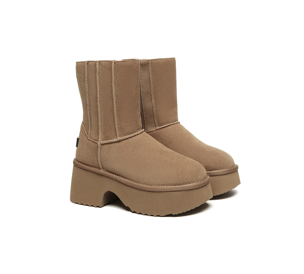 UGG EVERAU? UGG Boots Short Zipper Chunky Platform Yuana
