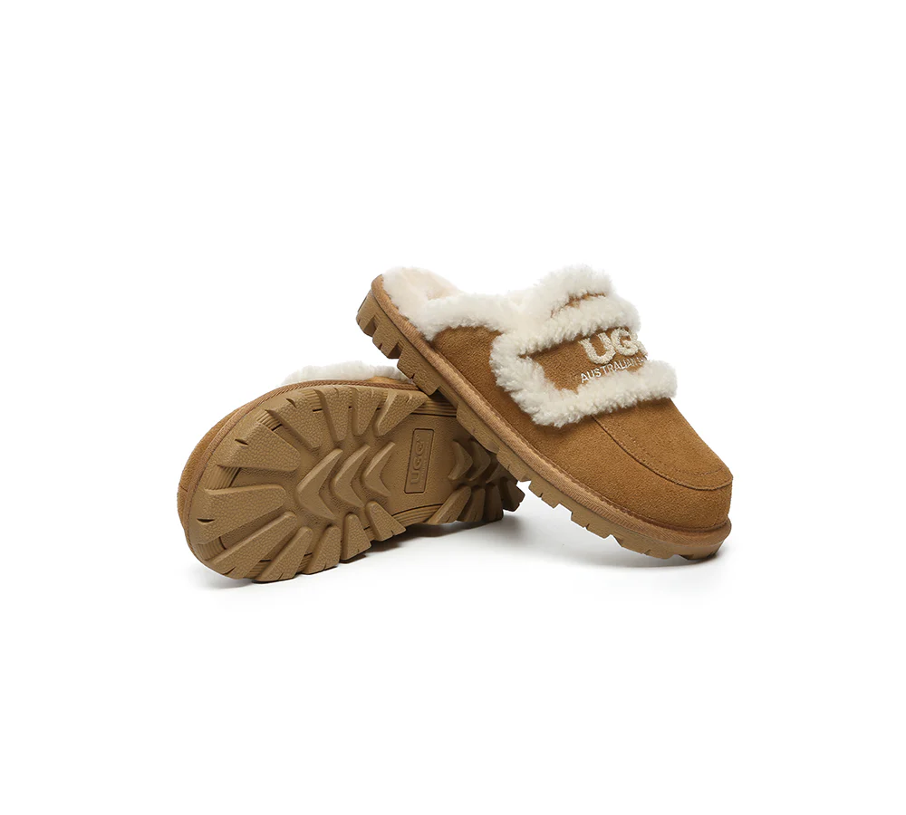 AUSTRALIAN SHEPHERD? UGG Slippers Women Sheepskin Wool Shearling Lined Rilee