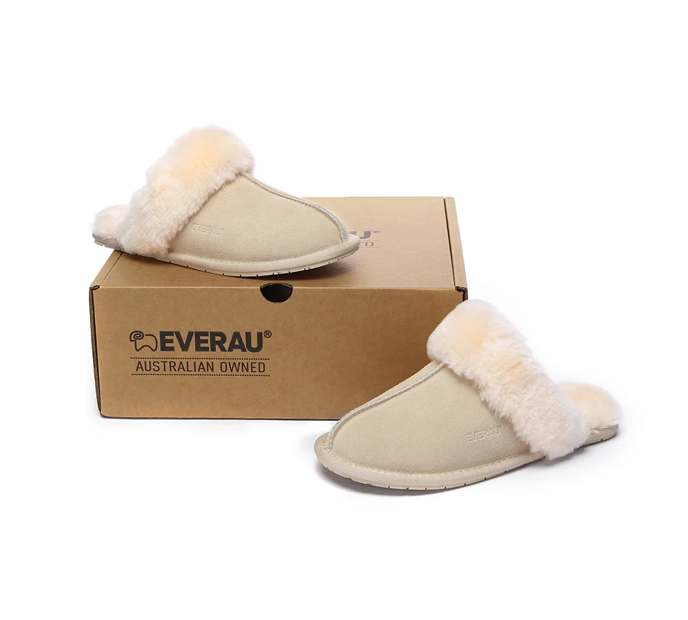EVERAU? UGG Slippers Sheepskin Wool Suede Scuff Rosa