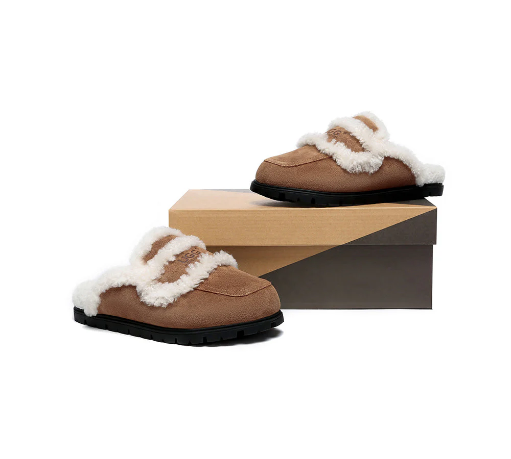 AUSTRALIAN SHEPHERD? UGG Slippers Women Sheepskin Wool Shearling Lined Remi