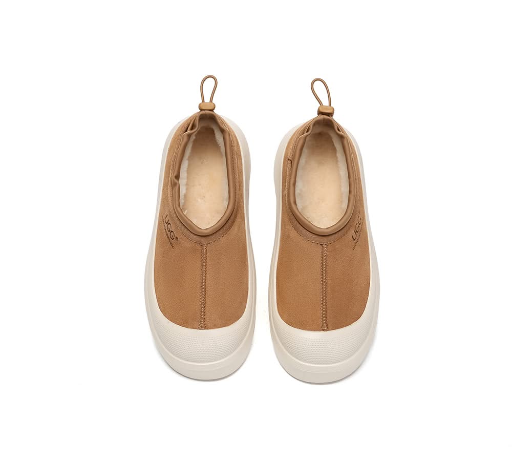 AUSTRALIAN SHEPHERD? UGG Slippers Sheepskin Wool Drawstring Chunky Platform Harlow