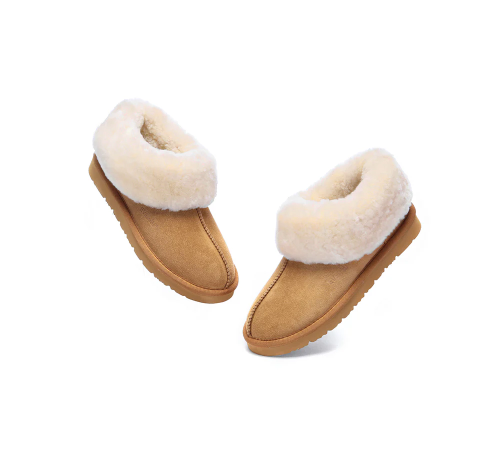 EVERAU? UGG Slippers Sheepskin Wool Suede Ankle Homey