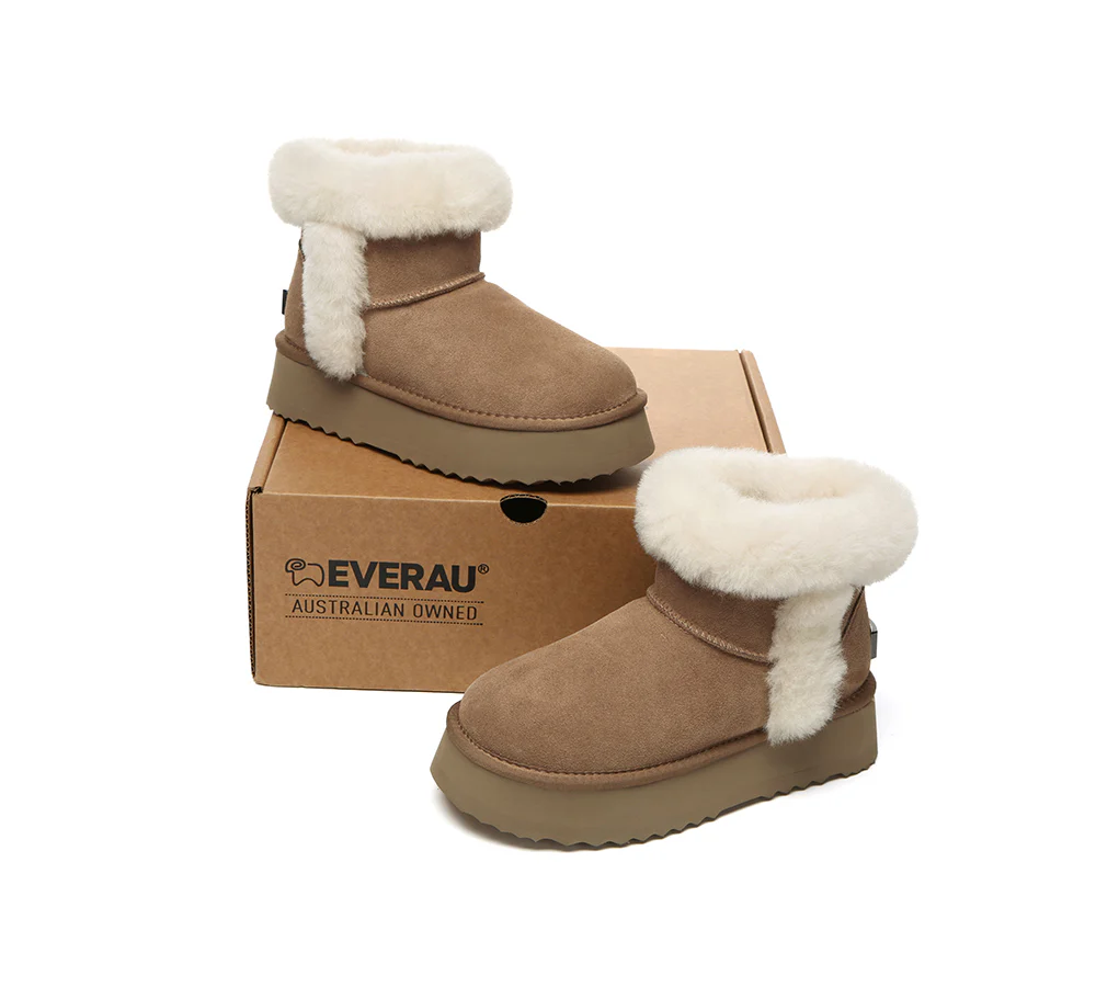 UGG EVERAU? UGG Boots Women Sheepskin Wool Shearling Lined Mini Platform Kazzi
