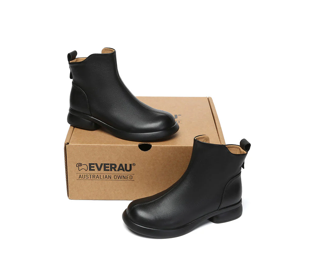 EVERAU? Women Leather Zipper Ankle Boots Chapple