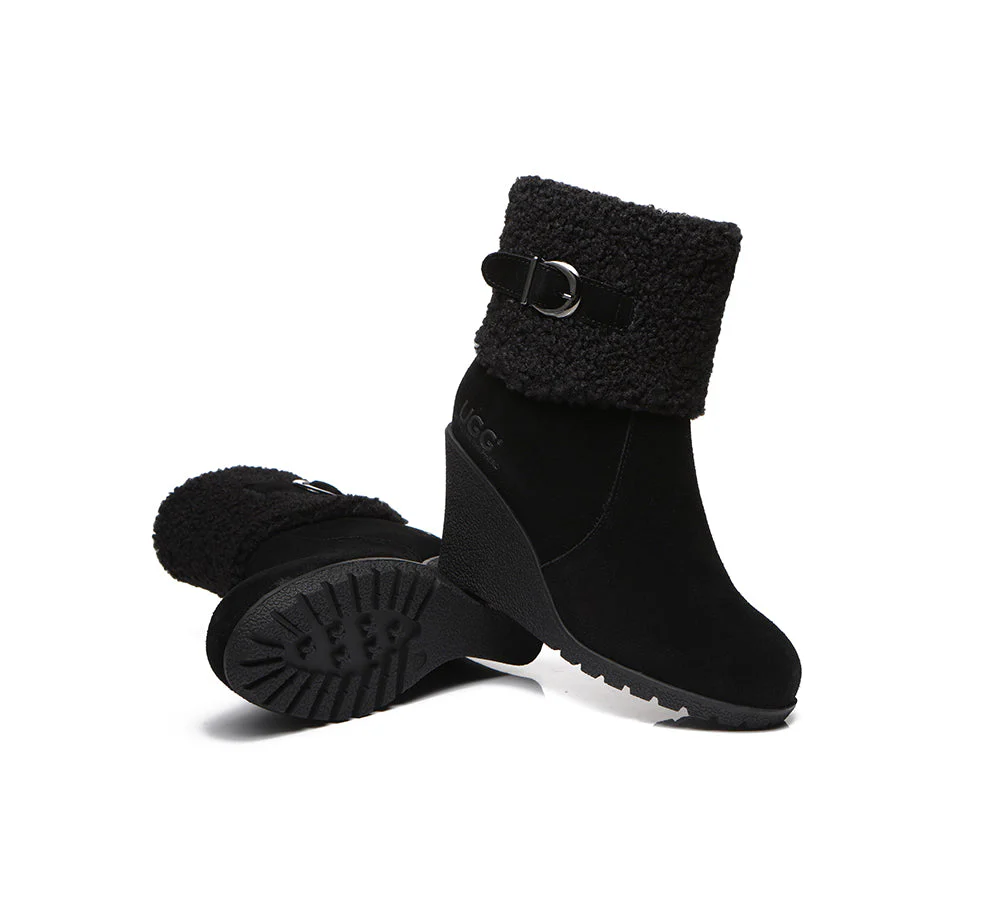 AUSTRALIAN SHEPHERD? UGG Boots Women Sheepskin Shearling Zipper Wedge Joanna