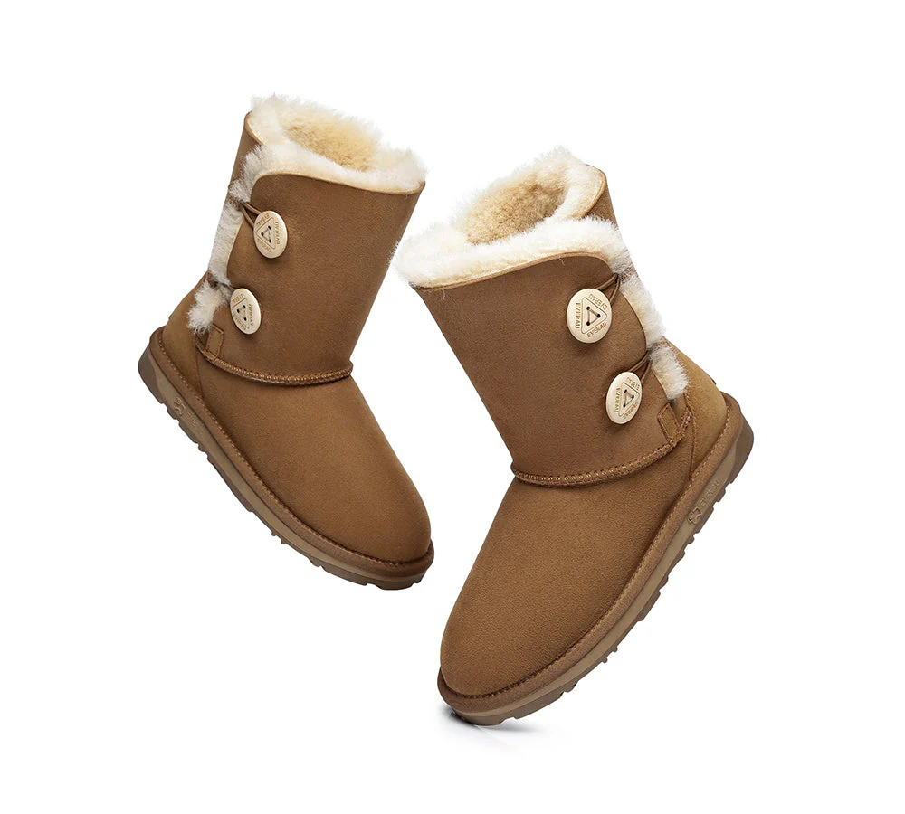EVERAU? UGG Boots Sheepskin Wool Short Twin Button