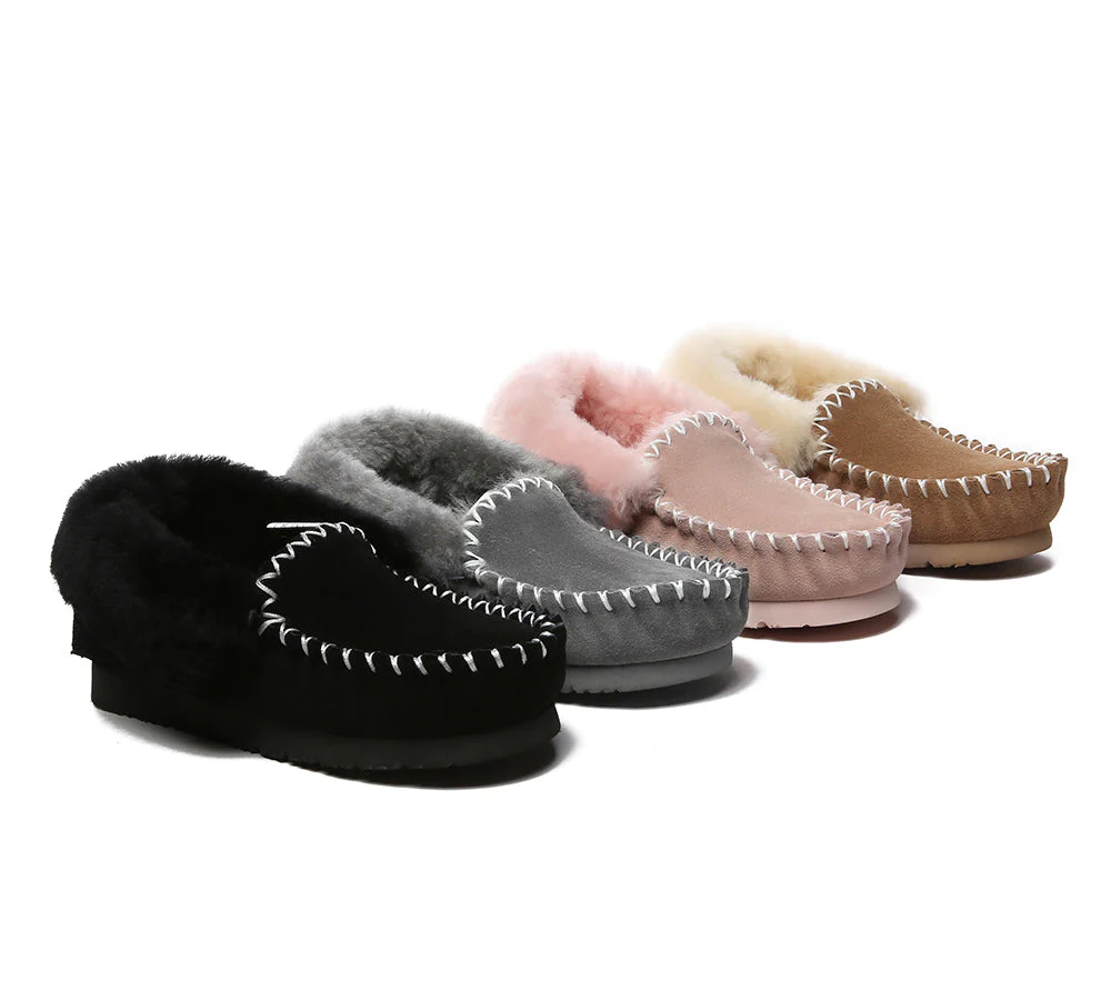 EVERAU? UGG Slippers Sheepskin Wool Ankle Popo Moccasin