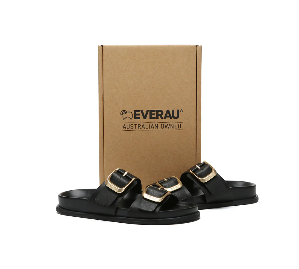 EVERAU? Women Double Adjustable Strap Buckle Flat Sandals Mounish