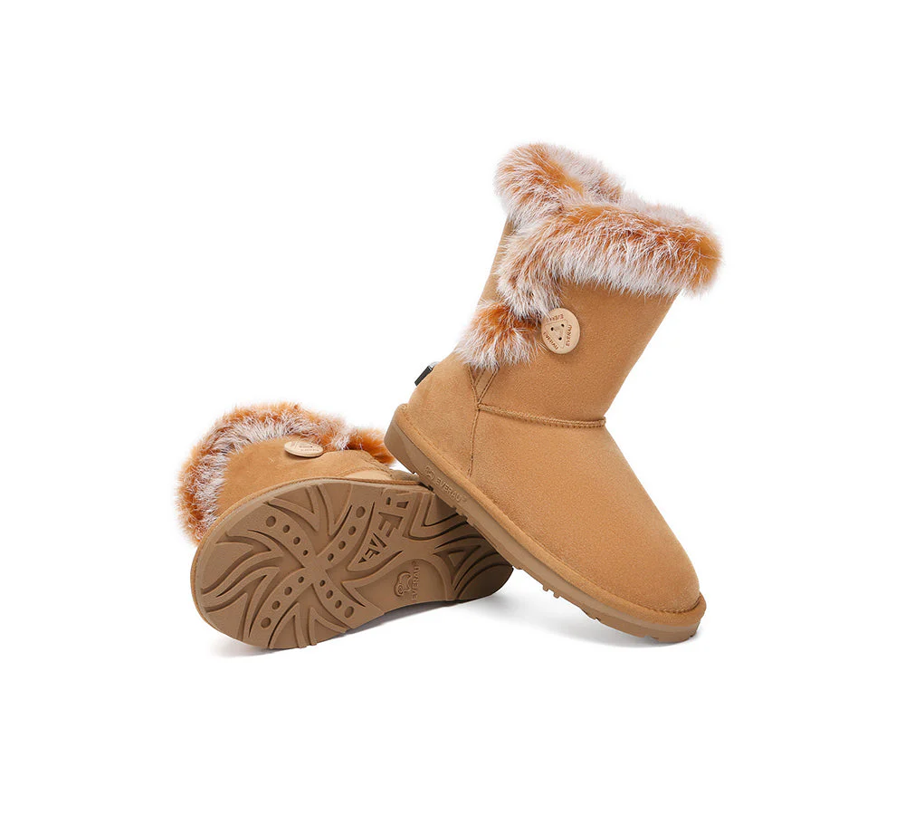 UGG EVERAU? UGG Boots Women Sheepskin Wool Collar Short Button Donna