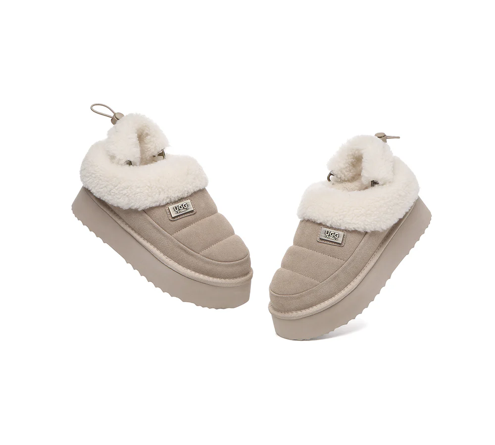 UGG EVERAU? UGG Slippers Women Removable Wool Strap Drawstring Slingback Platform Paige