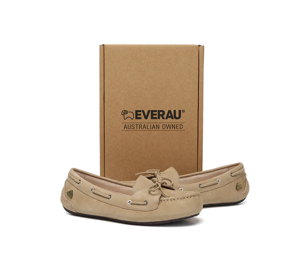 EVERAU? Women Leather Bow Casual Loafers Summer Moccasins Monty
