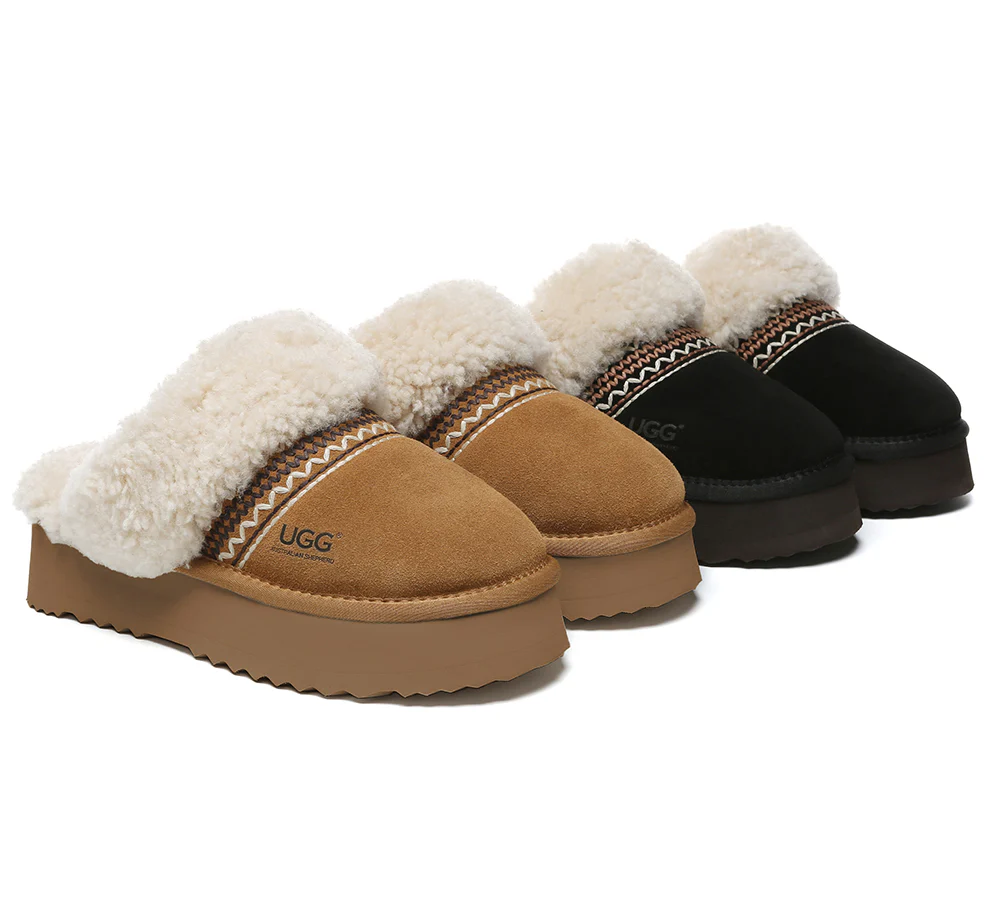 AUSTRALIAN SHEPHERD? UGG Slippers Sheepskin Wool Knitted Platform Isle
