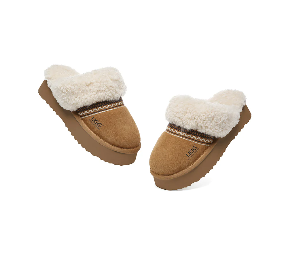 AUSTRALIAN SHEPHERD? UGG Slippers Sheepskin Wool Knitted Platform Isle
