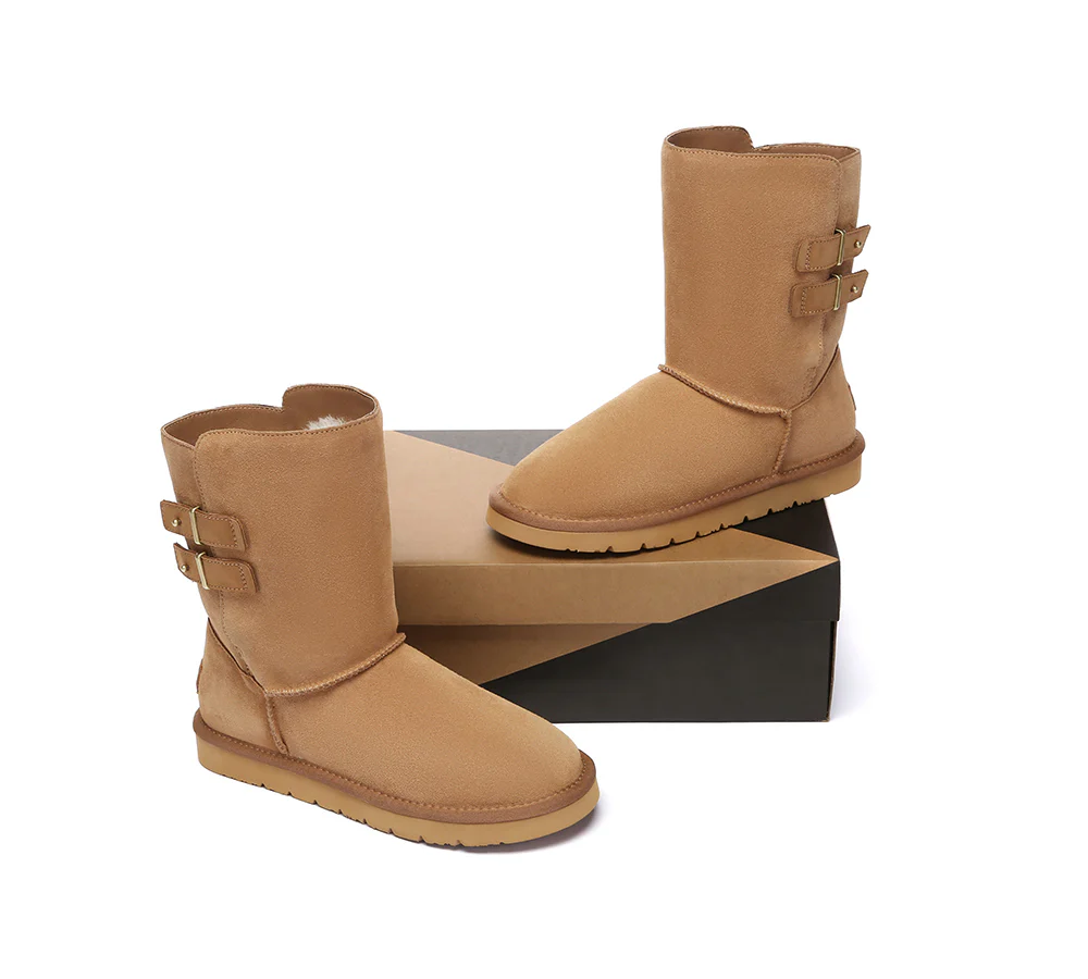 AUSTRALIAN SHEPHERD? UGG Boots Sheepskin Wool Buckle Mid Calf Winza