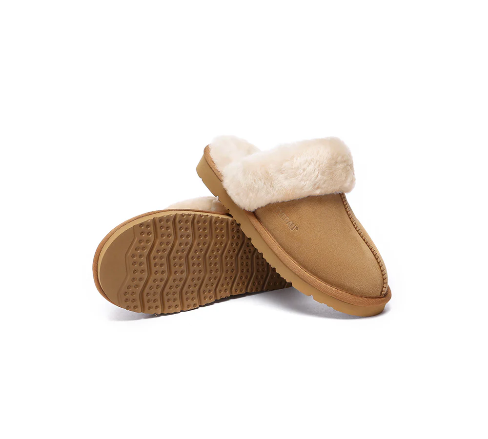EVERAU? UGG Slippers Sheepskin Wool Suede Scuff Muffin