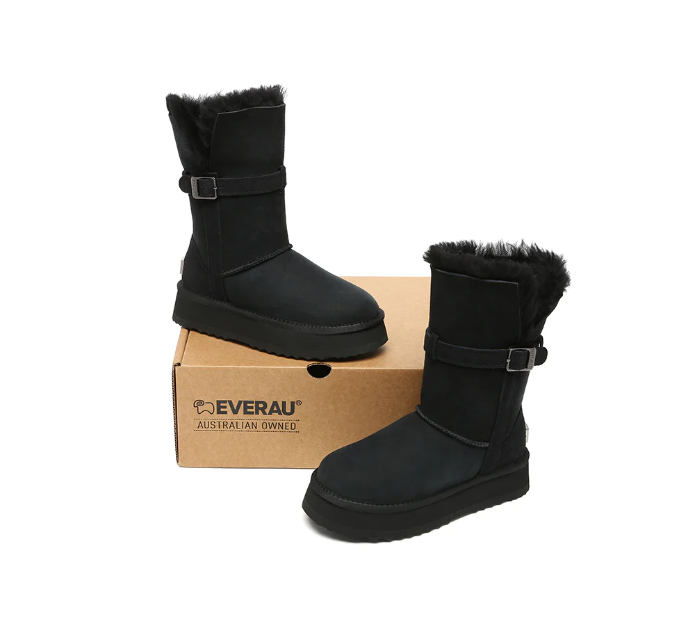 UGG EVERAU?  UGG Boots Women Sheepskin Wool Platform Short Valerie