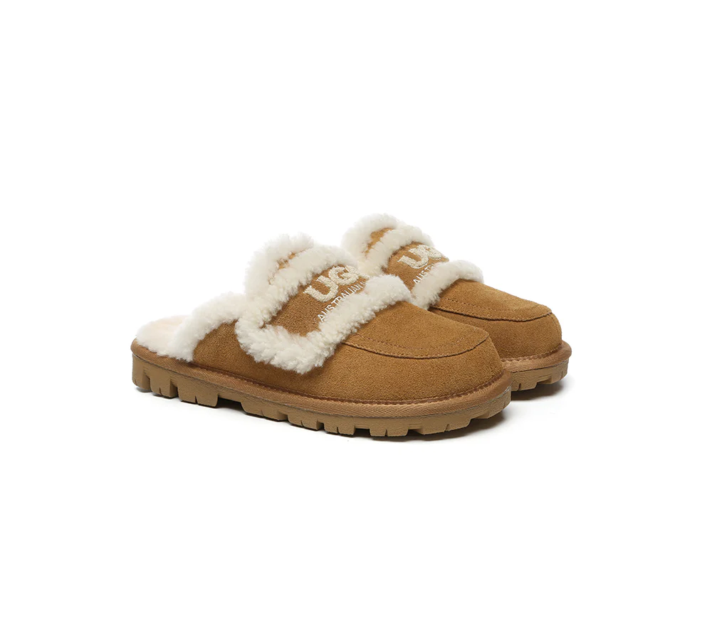 AUSTRALIAN SHEPHERD? UGG Slippers Women Sheepskin Wool Shearling Lined Rilee
