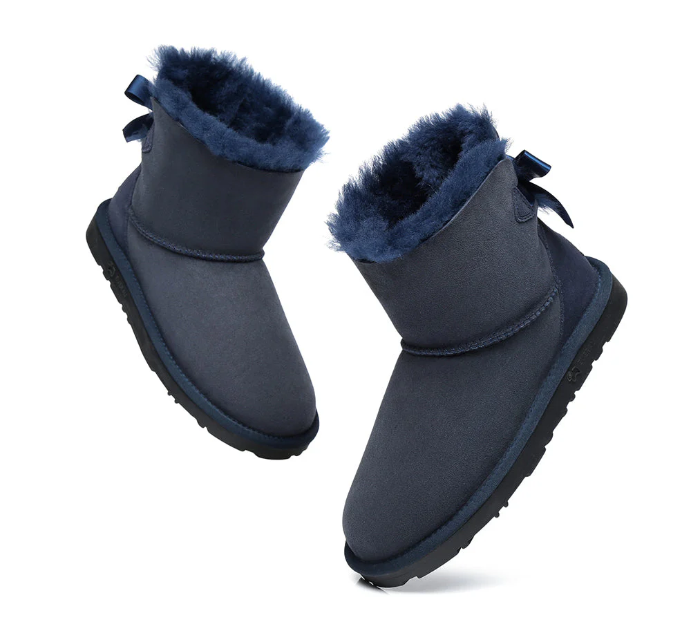 EVERAU? UGG Boots Women Sheepskin Wool Mini Single Back Bow