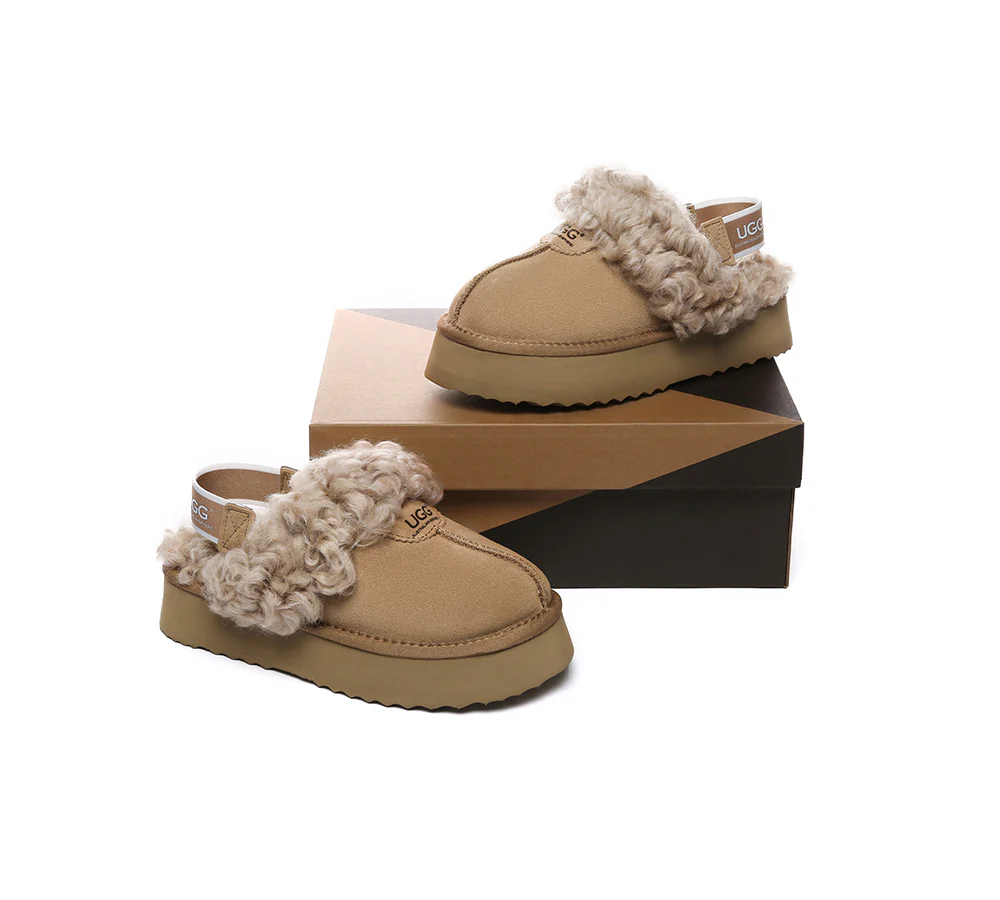 AUSTRALIAN SHEPHERD? 2-Way Style UGG Slippers Women Removable Strap Slingback Platform Waffle Curly