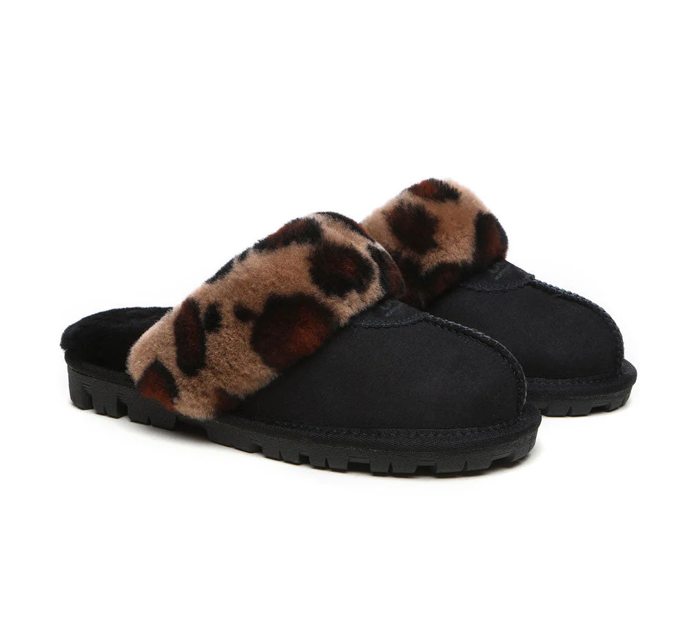 AUSTRALIAN SHEPHERD? UGG Slippers Women Double Face Sheepskin Wool Leopard Print
