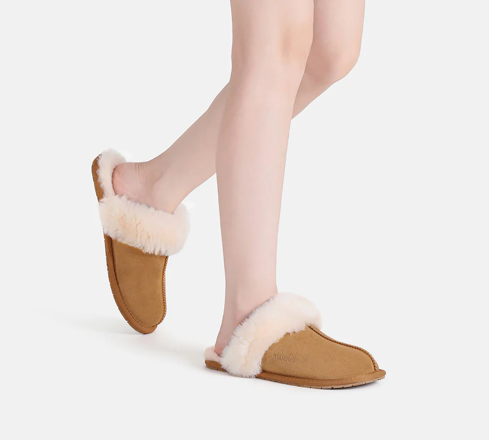 EVERAU? UGG Slippers Sheepskin Wool Suede Scuff Rosa