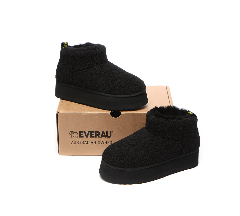 EVERAU? UGG Boots Sheepskin Wool Plush Ankle Ultra Platform Teddycozy