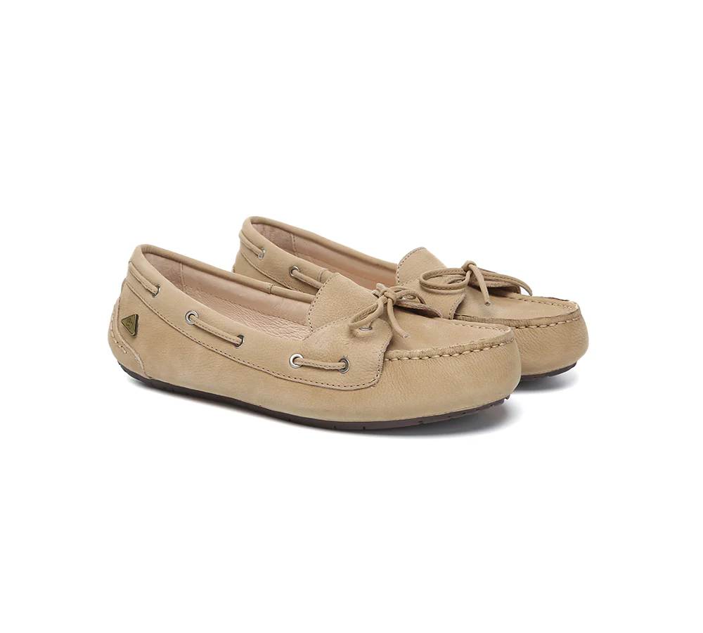 EVERAU? Women Leather Bow Casual Loafers Summer Moccasins Monty