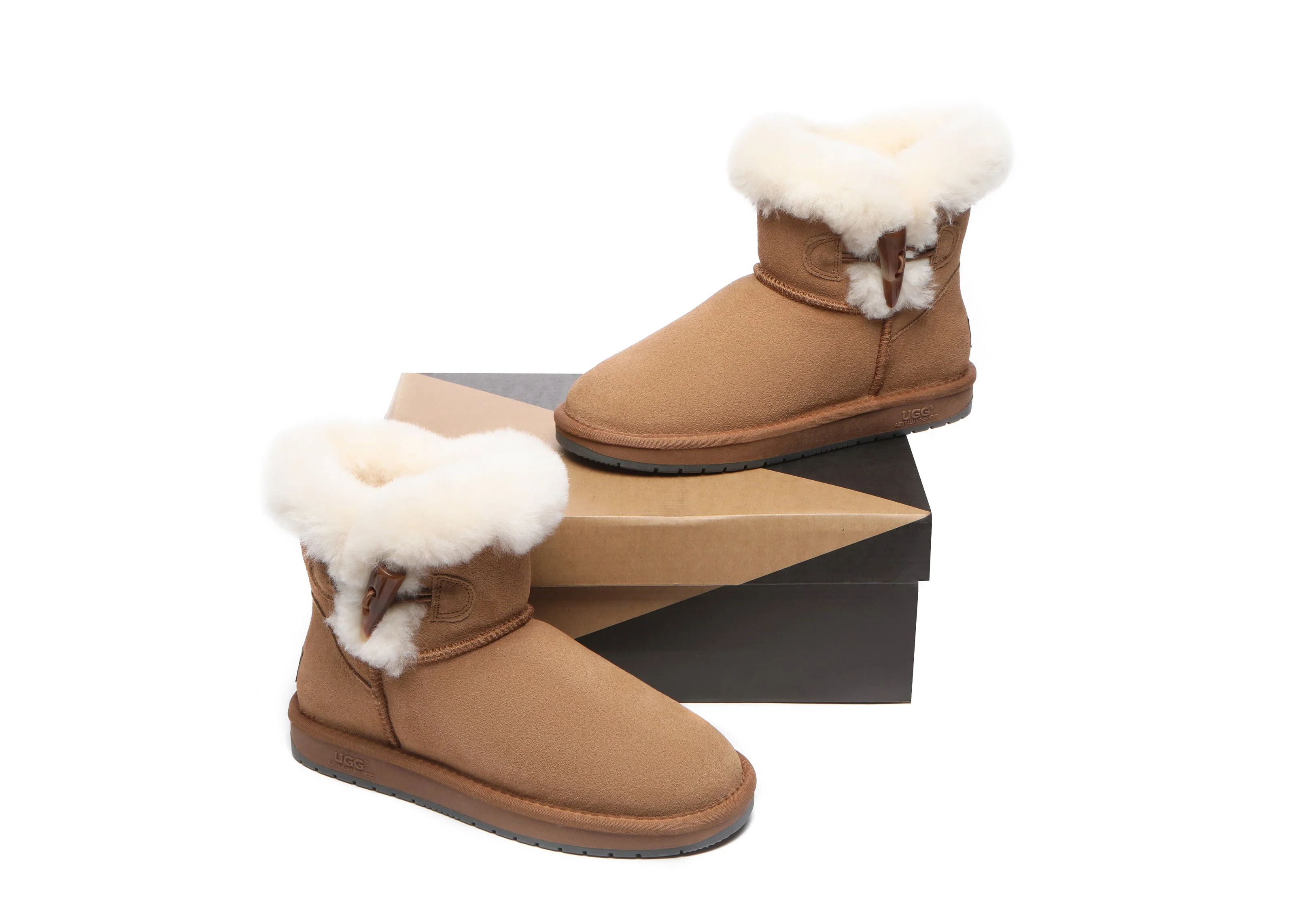 AUSTRALIAN SHEPHERD? UGG Boots Women Sheepskin Wool Horn Toggle Closure Mini Tiara