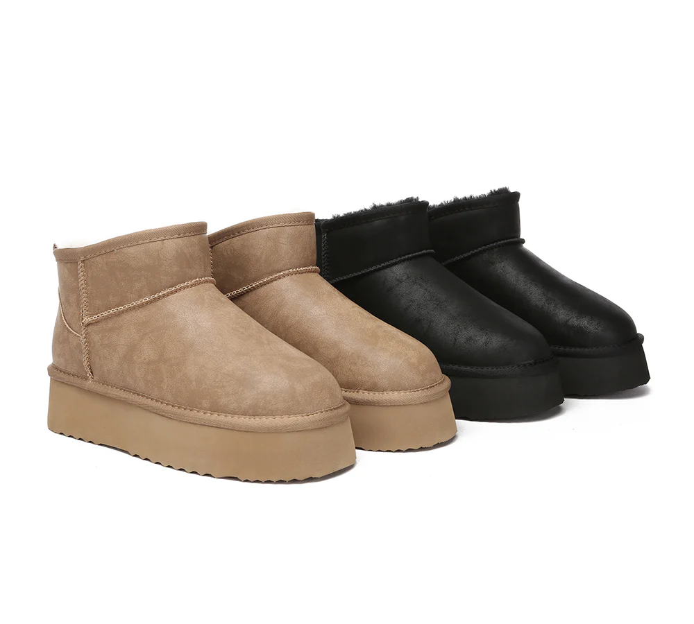 EVERAU? UGG Boots Women Sheepskin Wool Ankle Platform Romi
