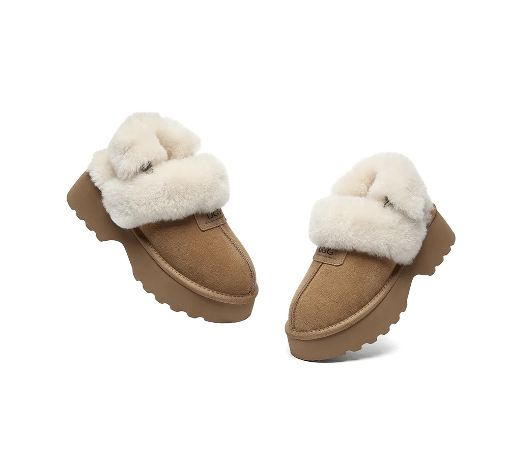 AUSTRALIAN SHEPHERD? UGG Slippers Women Removable Wool Strap Slingback Chunky Platform Muna