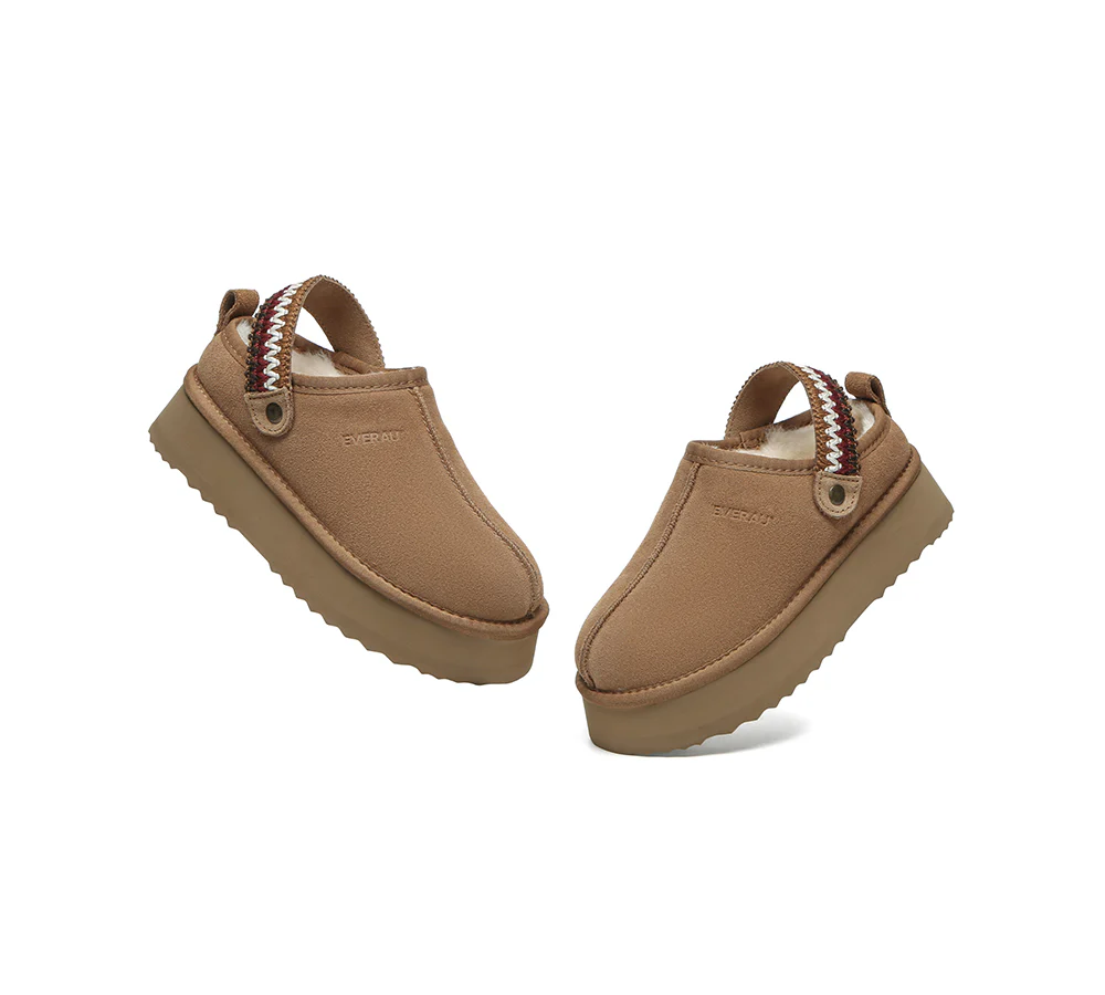 EVERAU? UGG Slippers Sheepskin Wool Slingback Kintted Platform Maeve