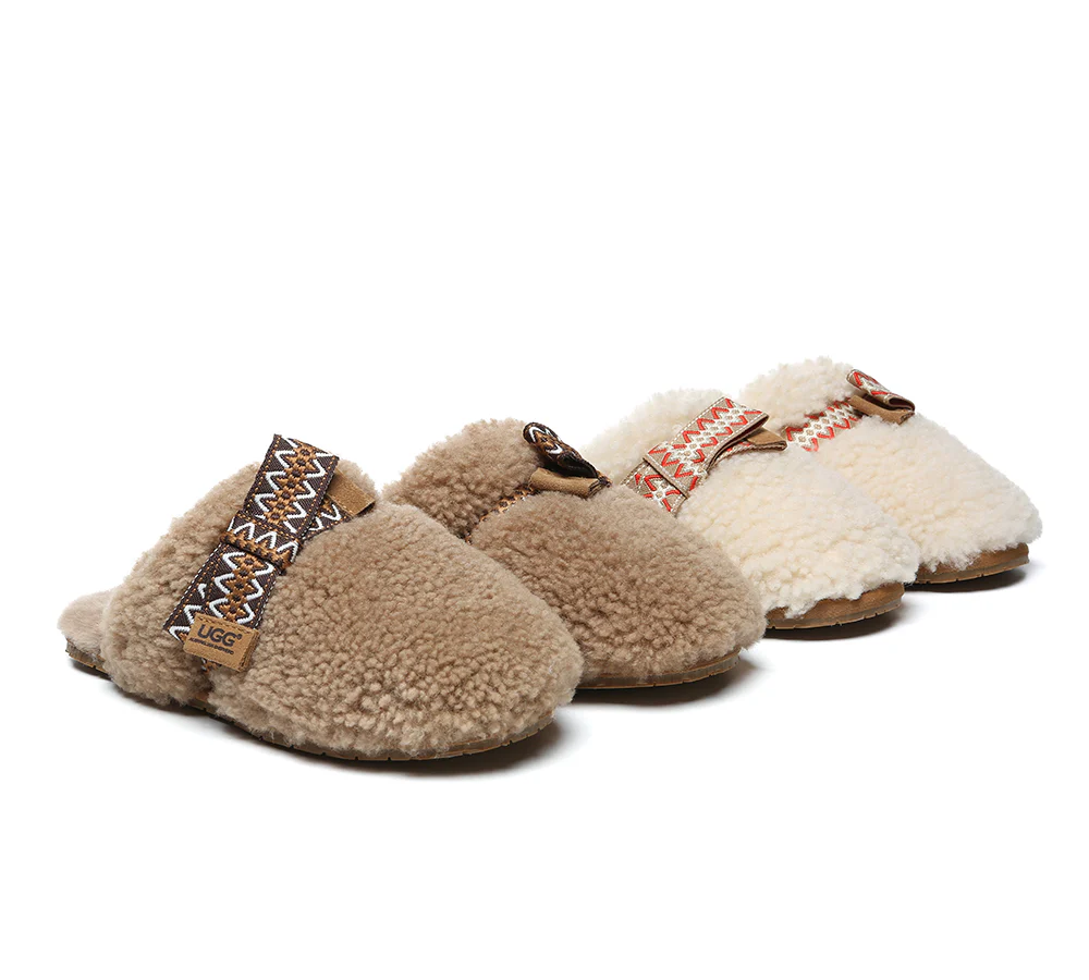 AUSTRALIAN SHEPHERD? UGG Slippers Women Sheepskin Wool Bow Cecil
