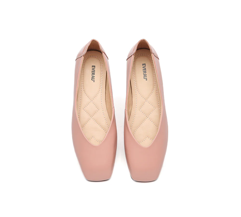 EVERAU? Women Leather Square Toe Ballet Flats Linda
