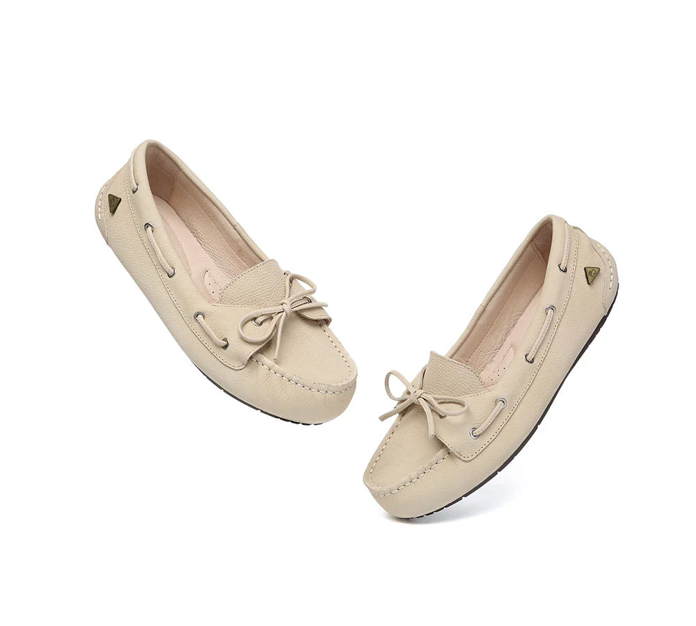 EVERAU? Women Leather Bow Casual Loafers Summer Moccasins Monty