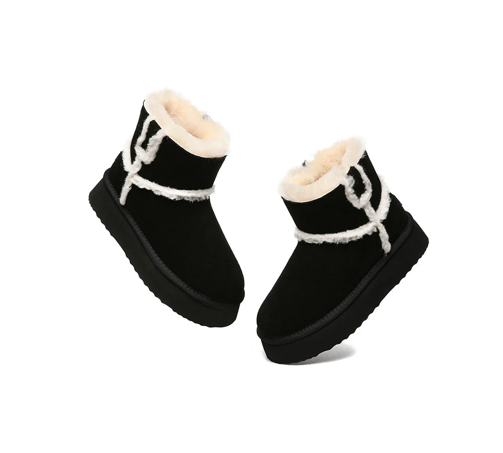EVERAU? UGG Boots Women Sheepskin Wool Shearling Lined Ankle Platform Schunck