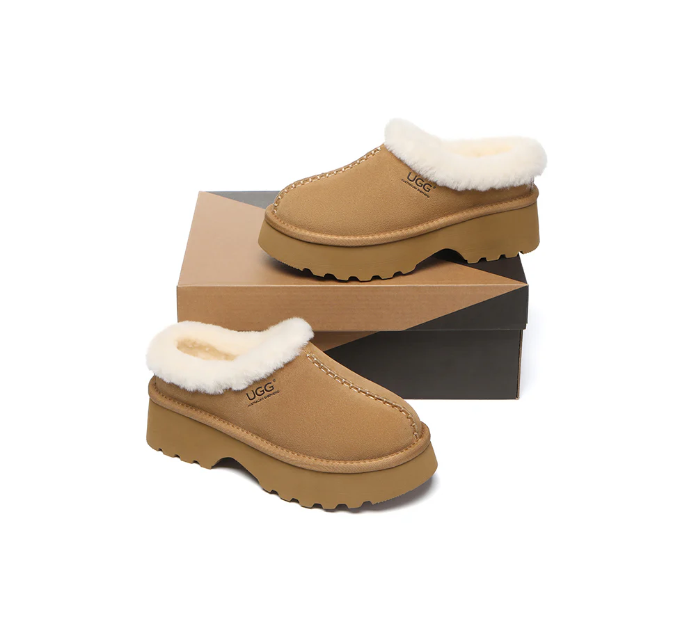 AUSTRALIAN SHEPHERD? UGG Slippers Sheepskin Wool Ankle Chunky Platform Adrian
