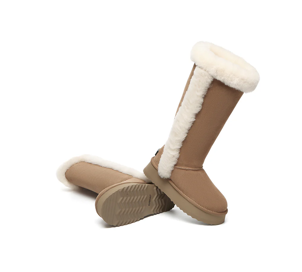 UGG EVERAU? UGG Boots Women Sheepskin Wool Shearling Lined Tall Platform Kazzi