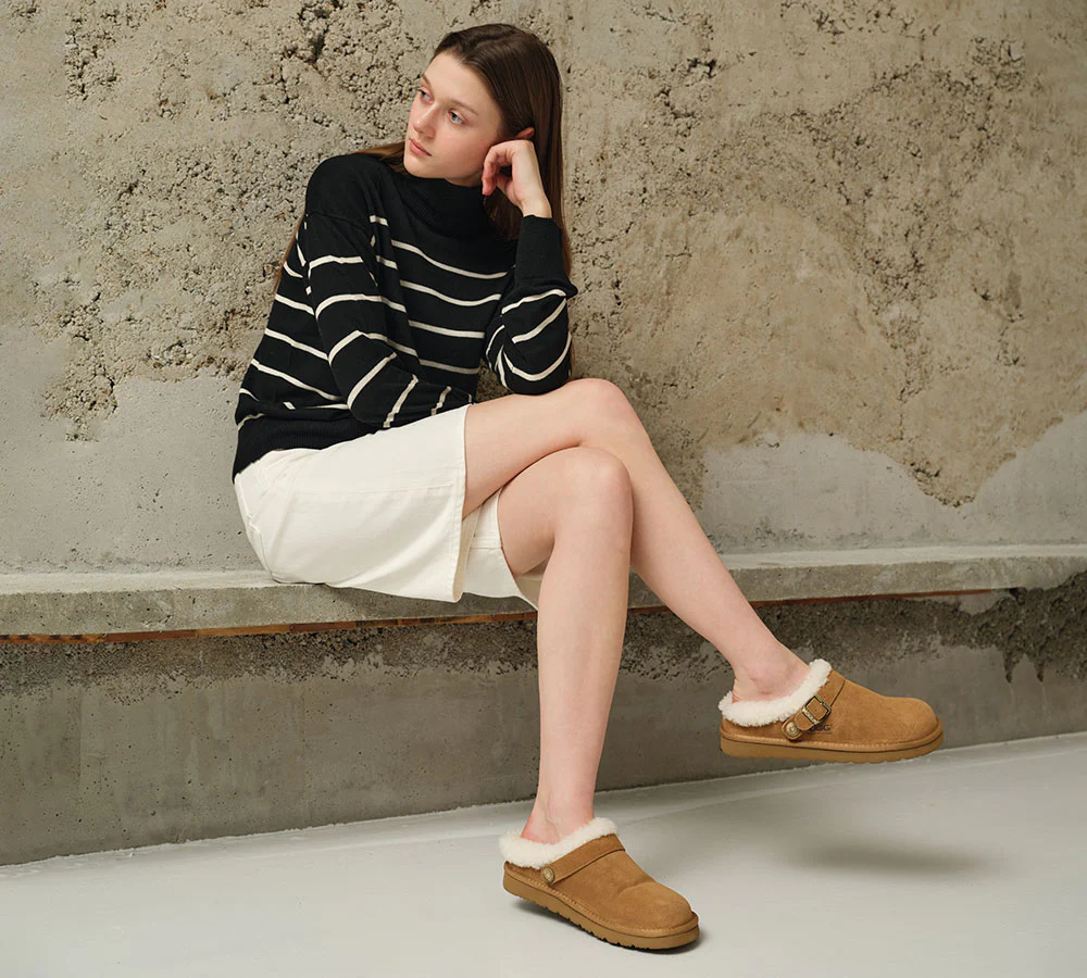 AUSTRALIAN SHEPHERD? UGG Slippers Sheepskin Wool Adjustable Strap Ankle Clog Pulsey