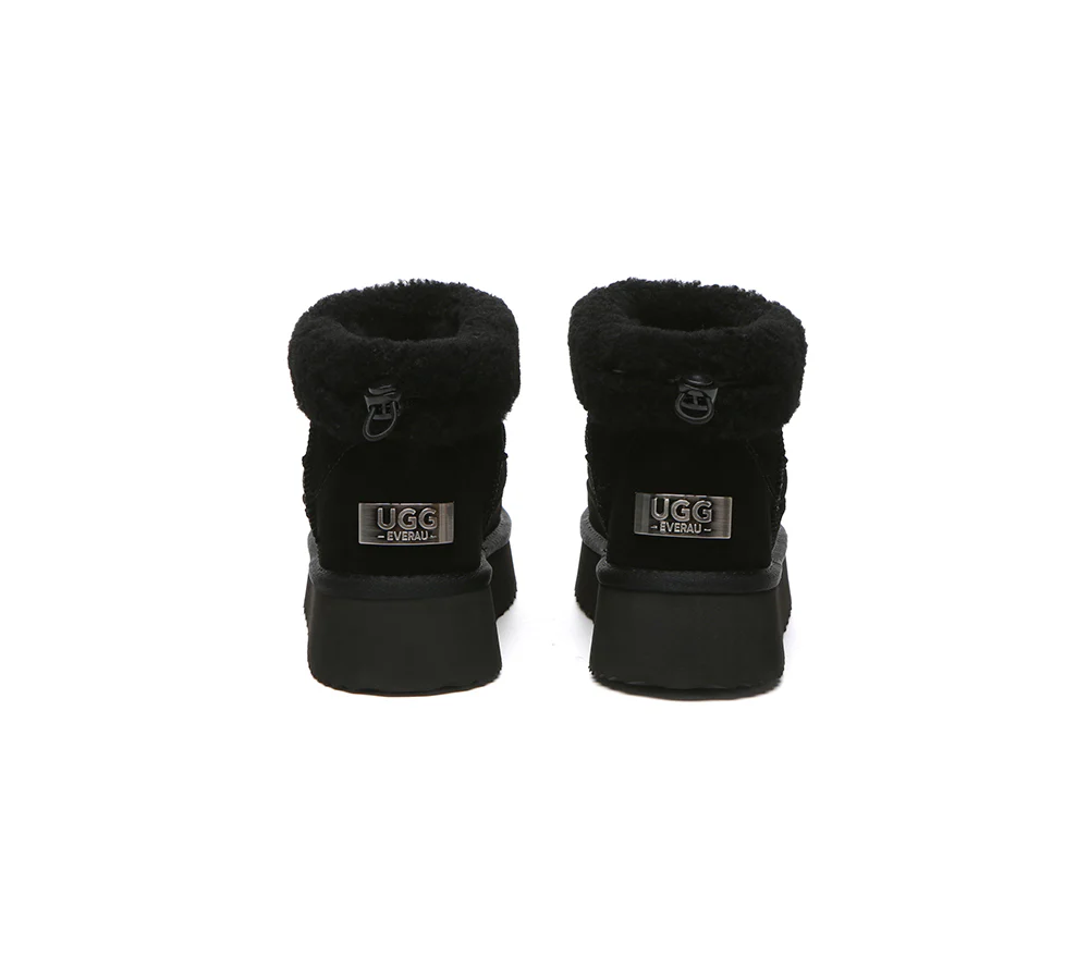 UGG EVERAU? UGG Boots Women Sheepskin Wool Drawstring Platform Payton