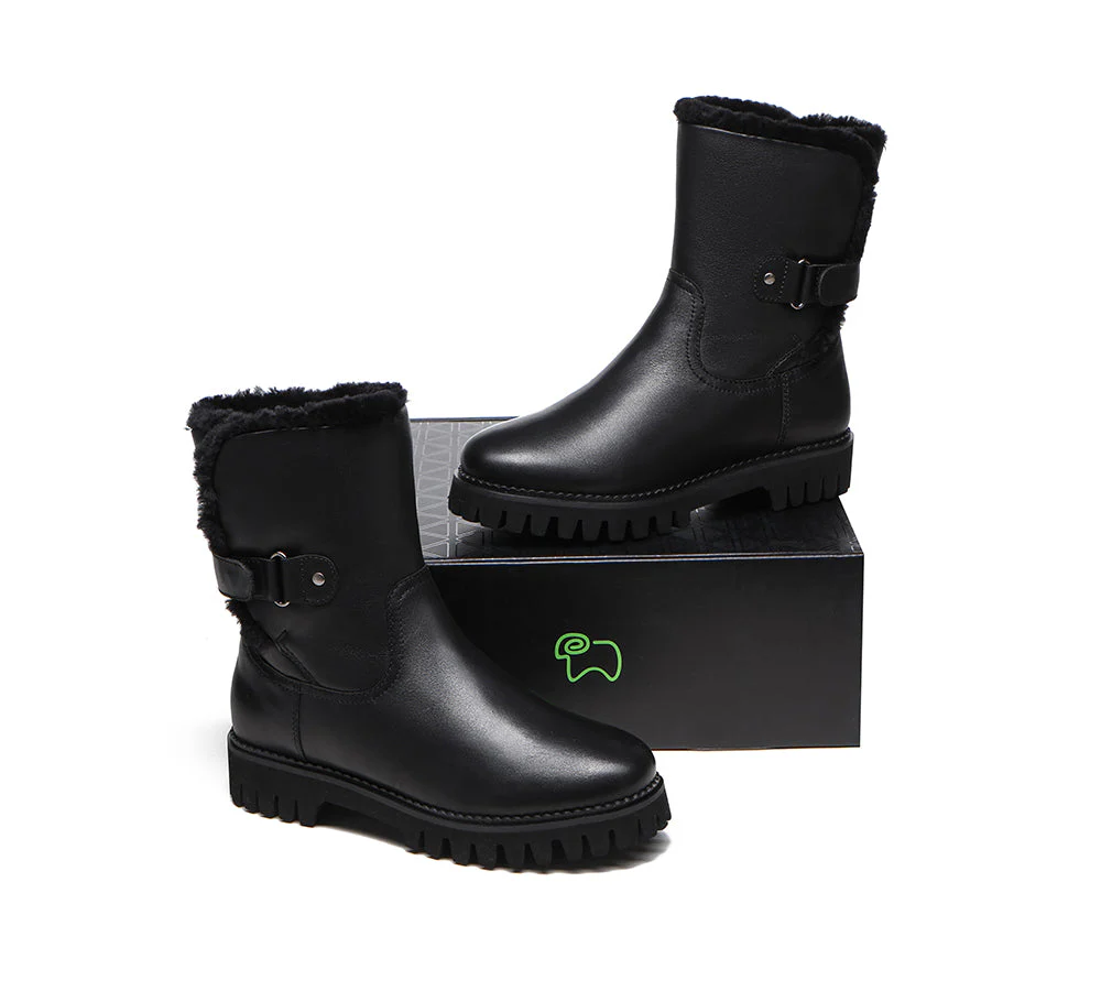 EVERAU? Women Sheepskin Wool Mid Calf Fashion Boots Tina