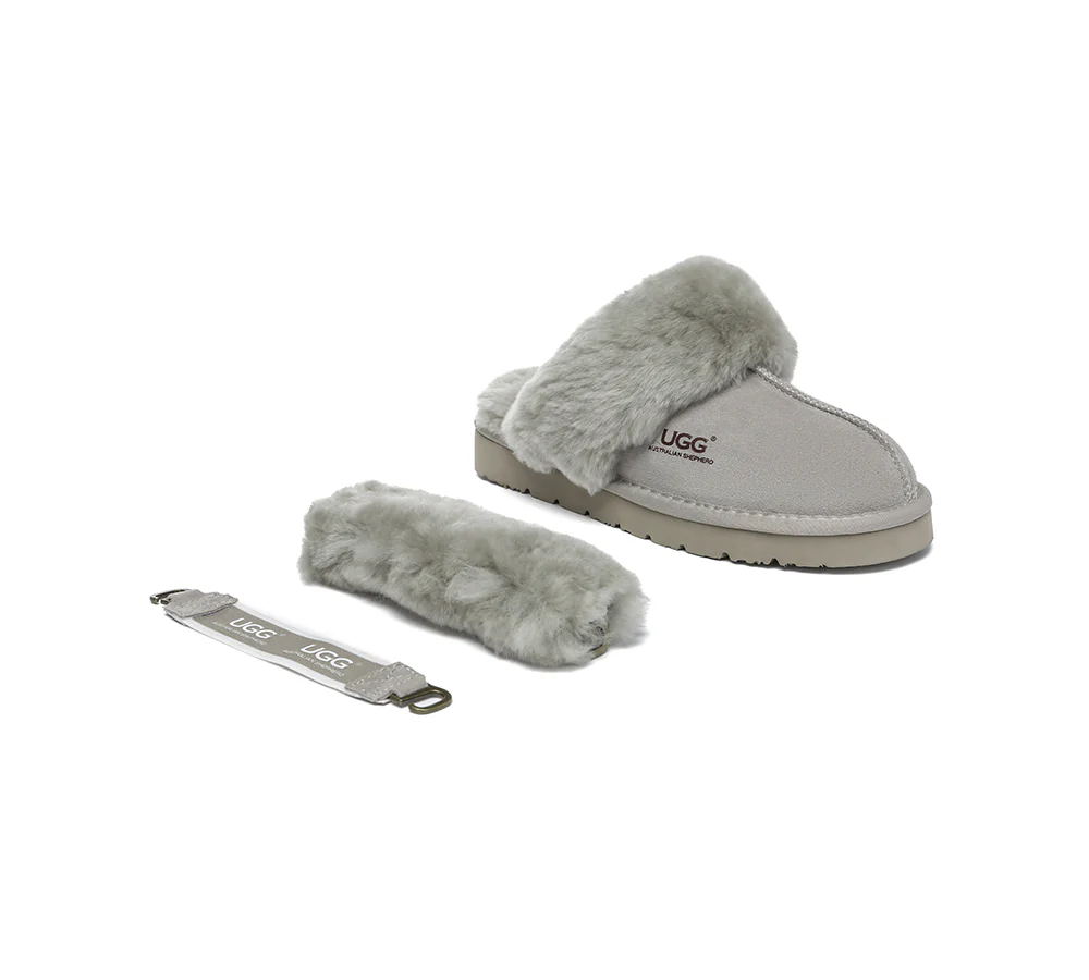 AUSTRALIAN SHEPHERD? UGG Slippers Women Removable Wool Strap Slingback Muffin Fluffy