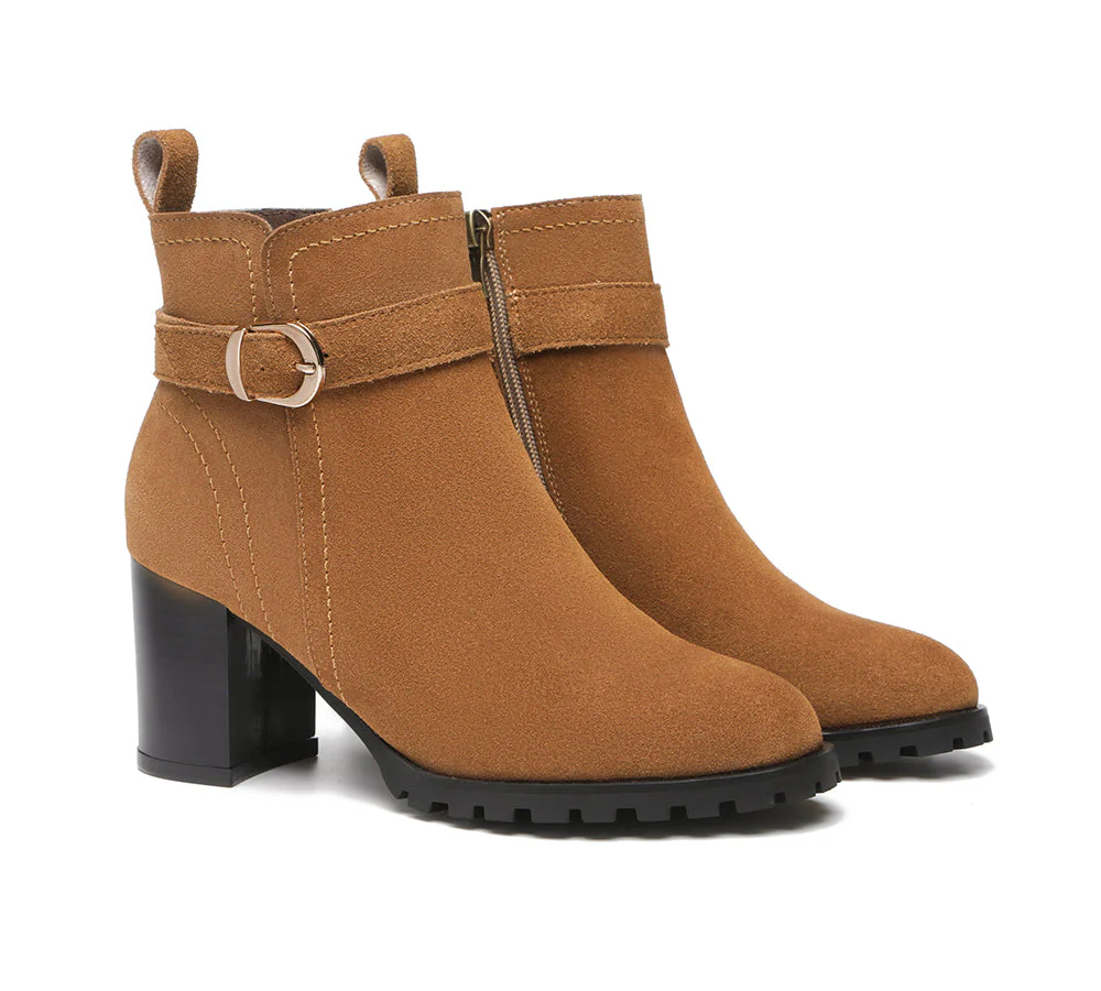 TARRAMARRA? Women Leather Zipper Block Heel Ankle Boots Vica